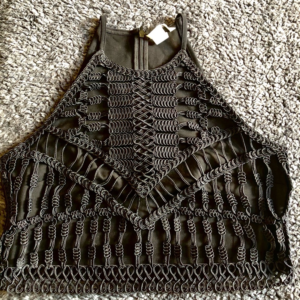 Black Cord Designed Crop Top